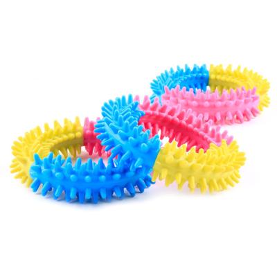 China Sustainable Colorful Circle Dog Shaping Toy Teething Cleaning Dog Chew Toy TRP Durable for sale