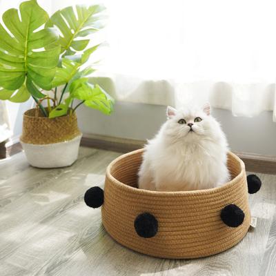 China Round Fashionable Breathable Cat Bed Cotton Rope Knitted Cat Bed Handcrafted Cute For Europe Wholesale for sale