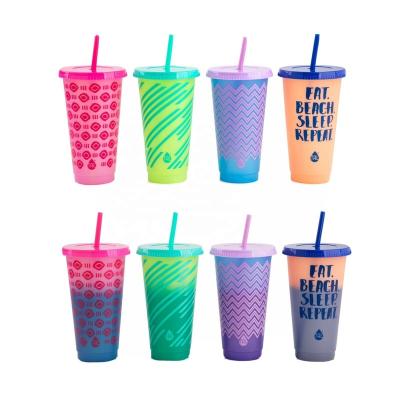 China Amazon Viable Hot Sale Confetti Color Changing 2021 Plastic Cups For Party 24oz Cups Reusable Plastic Color Cup for sale