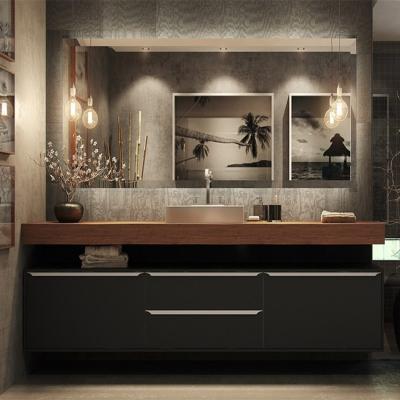 China Customized Luxury Modern Bathroom Vanity Design Wall Hanger With Double Basin Faucet And Led Mirror for sale