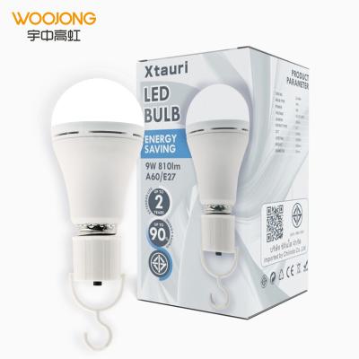 China WOOJONG Residential Chargeable Light Bulbs AC220-240V A70 9Watt Led Bulb Driver Battery Light Bulb With 2-4H Backup Time for sale