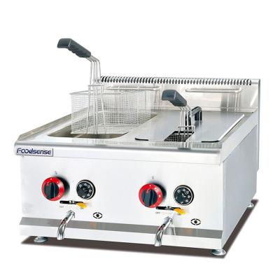 China Quick Temperature CE Certification 2-Tank 2-Basket Small Gas Rise Commercial Double Sided Deep Fryer 8L+8L zu verkaufen