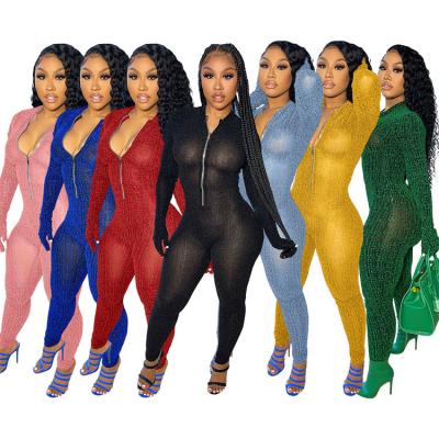 China LvCong Good Quality 7 Color Falling Solid Color Anti-pilling Women's Net Long Sleeve Overalls Fashion Zipper for sale