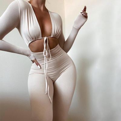 China LvCong Summer Women Fashion One Piece Jumpsuit Long Sleeve Bodycon Romper Workout Sexy QUICK DRY Open Front Slim Fit Outfit for sale