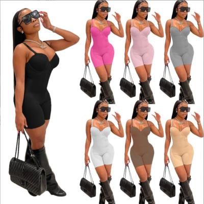 China Anti-pilling African Women Sling Onesie V-Neck Bodycon Sports Yoga Fitness Overalls Women Solid Color Gym To Wear Short Jumpsuit For Woman for sale