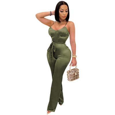 China Anti-pilling 2021 New Arrivals Spring Sexy Sleeveless Halter Bodycon Rompers One Piece Women Overalls for sale