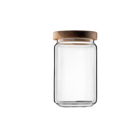 China Traditional 700ml Glass Storage Jar With Wooden Lid Kitchen Food Bathroom Bedroom for sale