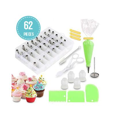 China Viable 62pcs Icing Piping Set with 6 Stainless Steel Nozzles Cake Decorating Cupcake Piping Pastry Tips for sale