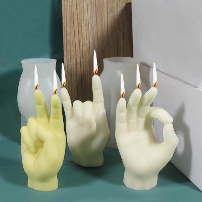 China Making Candle Gesture Candle Silicone Molds 4 Different Shapes 3D Resin Hand Shaped Casting Mold For DIY Aromatherapy Candle Making for sale