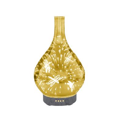 China 3D Hotel Youth Office Supplies Vase Humidor Wood Grain Air Humidifier Desk Night Lamp Essential Oil Glass Humidifier for sale