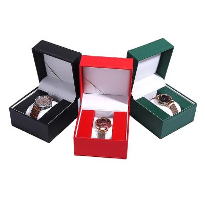 China Luxury Custom Black Logo PU Jewelry Gift Packaging Handmade Hot Sale Leather Watch Box for sale