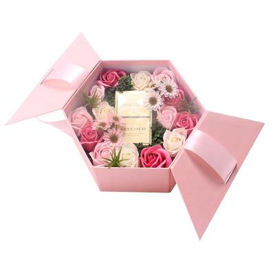 China Recycled Materials Cardboard Luxury Packaging Valentines Day Wedding Favor Magnetic Gift Rose Flower Gift Box With Ribbon for sale