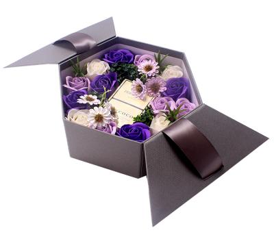 China Recycled Materials Cardboard Luxury Packaging Double Door Wedding Valentines Day Magnetic Flower Gift Box With Ribbon for sale