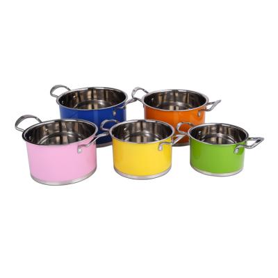 China Sustainable Noodle Cooking Pot Set 5pcs Stainless Steel Soup Pots With Handles Kitchen Round Cookware Metal Cooking Pots for sale