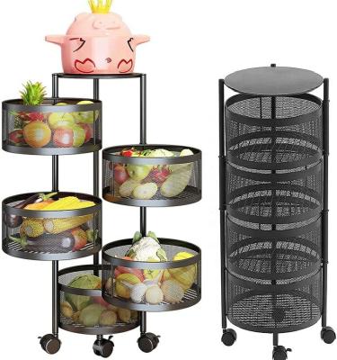 China Sustainable OEM Custom New Design 3/4/5 Layer Round Mobile Revolving Kitchen Basket Cart Rack Kitchen Organizer and Storage for sale