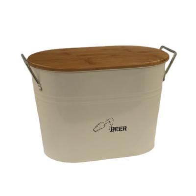 China Sustainable 18L Galvanized Oval Iron Wine Champagne Beer Ice Bucket Beverage Cooler Tub With Wooden Lid for sale