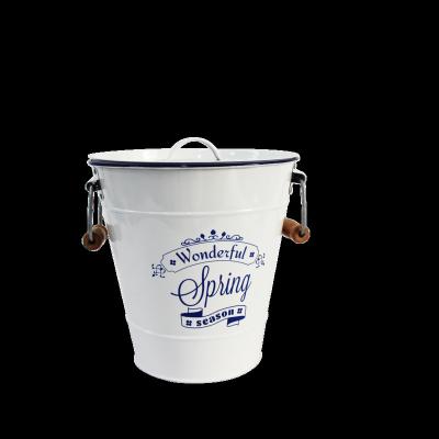 China Food Grade Galvanized Iron Drink Cooler Cold Bucket With Wooden Handles Powder Coated Ice Bucket With Lid 5.9L Metal Wine Beer Bucket for sale