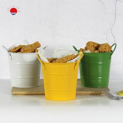 China Sugar Candy Gift Powder Coating Handles 140ml Mini Gift Storage Bucket Galvanized Iron Metal Small Bucket Decorative Candy Treat Bucket for sale