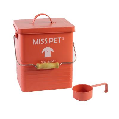 China Galvanized Iron Automatic Pet Food Storage Container Food Storage Canisters Dog Food Storage Tin With Lid With Handle for sale