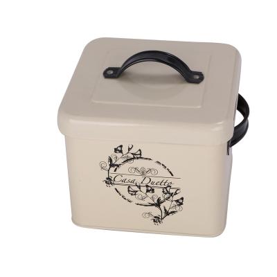 China Freshness Preservation Carbon Steel Pet Food Bin Decorative White Tin With Lid And Scoop Pet Food Trash Storage Tin With Lid And Scoop for sale