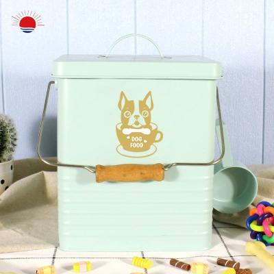 China Vintage Airtight Pet Food Storage Container Viable Metal Tin Case Container Canister 8L Dry Pet Food Storage Bin for sale