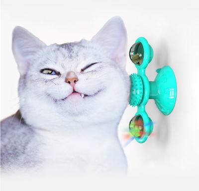 China Multi Function Liveable Catnip Interactive Cat Toy Puppy Dog Cat Windmill Toy Turntable With Suction Cup for sale