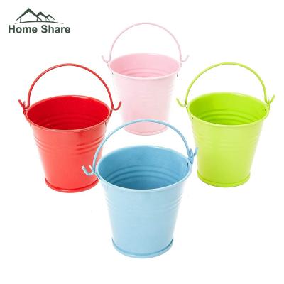 China Modern Metal Buckets Garden Gift Buckets Colorful Mini Bucket With Handle for sale