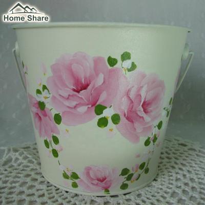 China Modern Hand Painted Flower Bucket Home Decor Custom Metal Bucket for sale