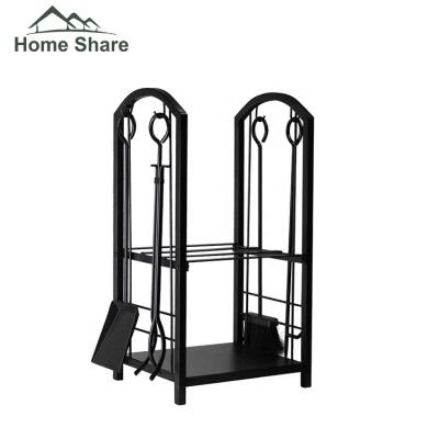 China Outdoor Iron Firewood Rack Log Rack Patio Chimney Tools One Set Firewood Carrier for sale