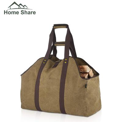 China Canvas Firewood Storage Log Carrier Wooden Packing Bag Waxed Canvas Firewood Carrier for sale