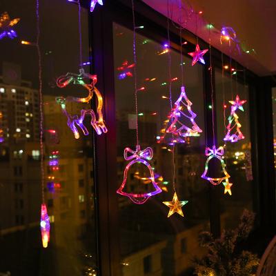 China Others Led Christmas Curtain String Lights Party Wedding Holiday New Year Decor Bell Deer Star Tree Garland Fairy Led Icicle Light for sale