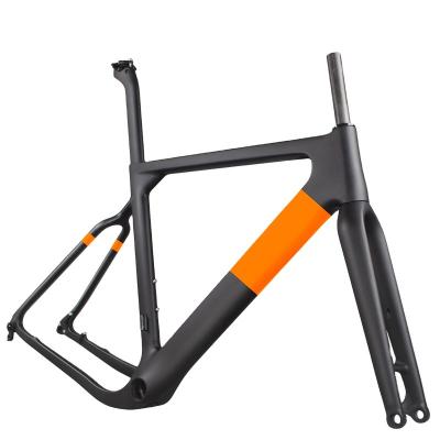 China Road Bicycles Gravel Carbon Bike Frame 700C Aerial Through Axle 142mm Disc Brake Carbon Bicycle Frame 160mm Disc Post Mount Cyclocross Frameset for sale