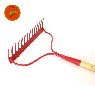 China Factory Direct Product Wholesale Carbon Steel Metal Agriculture Rake Cultivating 14T Bow Rake With Long Fiberglass Handle for sale