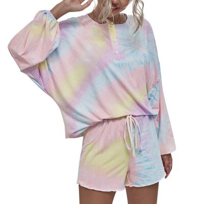 China 2022 Breathable spring and autumn new comfortable breathable long sleeve tie dyed women's clothing two-piece suits home set for sale