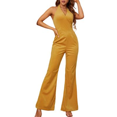 China 2022 New Color QUICK DRY Loose Neck Sleeveless Backless Overalls Casual Summer Solid Off Shoulder Wide Leg Overalls Long for sale