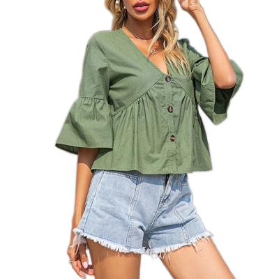 China New Arrivals 100% Butterfly Plain Loose Women's Casual Solid Sleeve Tops Anti-pilling Cotton Fashionable Solid Shorts for sale