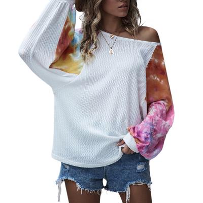 China Hot sale custom anti-pilling dye tying loose sweatshirts sexy off-shoulder top and leisure sweatshirt women for sale