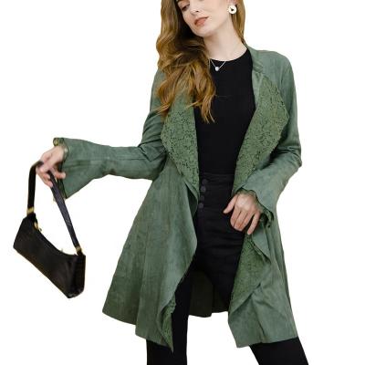 China Hot Selling Customized High Quality Customized Color Women's Breathable Coat Casual Medium Length Jacket Coat With Lace for sale