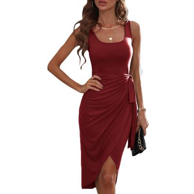 China Hot Sale Solid Color Bodycon Summer Sleeveless Sleeveless Anti-Wrinkle Sexy Women Split Dress for sale