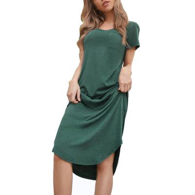 China High Quality Beach Women's Short Sleeve O-Neck Summer Anti-wrinkle Solid Color Short Sleeve Knit Casual Dress for sale