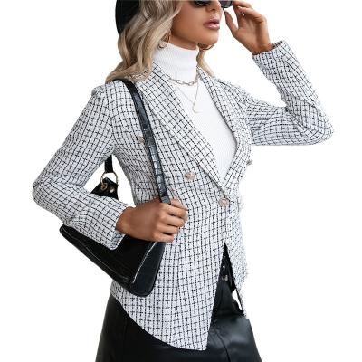 China 2022 Europe Style Temperament Commuter Jacket Breathable Thin Check Suit Double Breasted For Women for sale