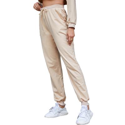 China Anti-pilling Hot New Products Basic Type Elastic Waist And Solid Color Long Yarn Women Sports Casual Pants for sale