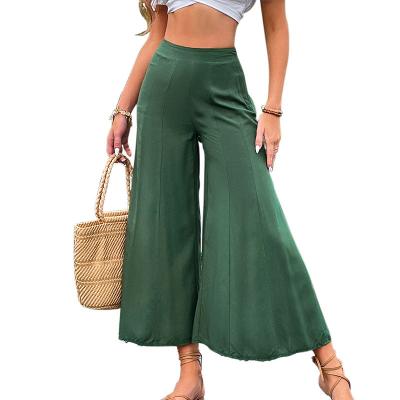 China Breathable Stylish Women High Waist Wide Leg Pants 2022 Spring Summer Vintage Flare Pants Casual Solid Rayon Zipper Pants for sale