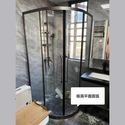 China Modern 2210Round Curved Stainless Steel Frameless Tempered Glass Double Rail Sliding Shower Door for sale