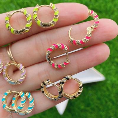 China New Design Rainbow Enamel Cute Minimal Geometric Huggie Earrings TRENDY Circle Earrings For Women for sale