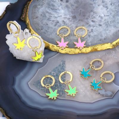 China TRENDY Trendy Enamel Gold Plated Maple Leaf Smaller Charm Stud Earring 2021 For Women for sale