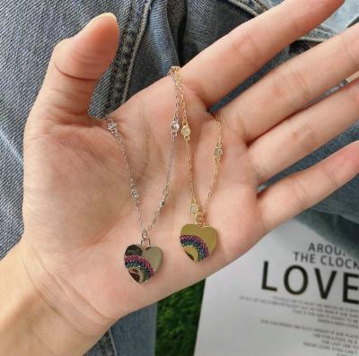 China TRENDY New Fashion Multicolor Zircon Rainbow Color Heart Charm Pendants For Jewelry Making for sale