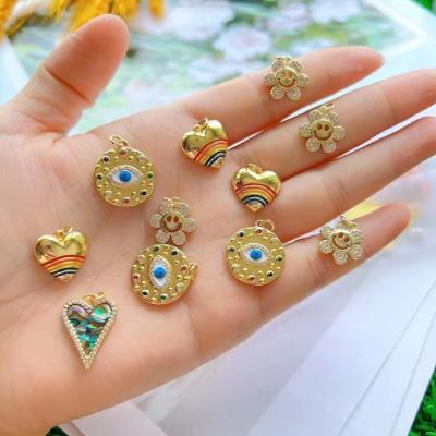 China TRENDY varieties of brass gold plated CZ paved enamel heart star flower around pendants for necklace making for sale