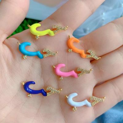 China Cute Cute Pothook Shaped Copper Colored Rainbow Enamel Jewelry Findings Set With CZ Dangle Charms for sale