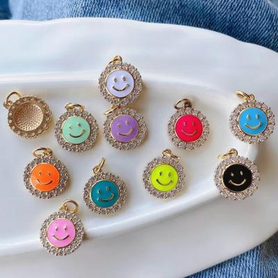 China Cute Cute Colorful Enamel Smile Pattern Jewelry Findings Set With Zircon For Jewelry Making for sale